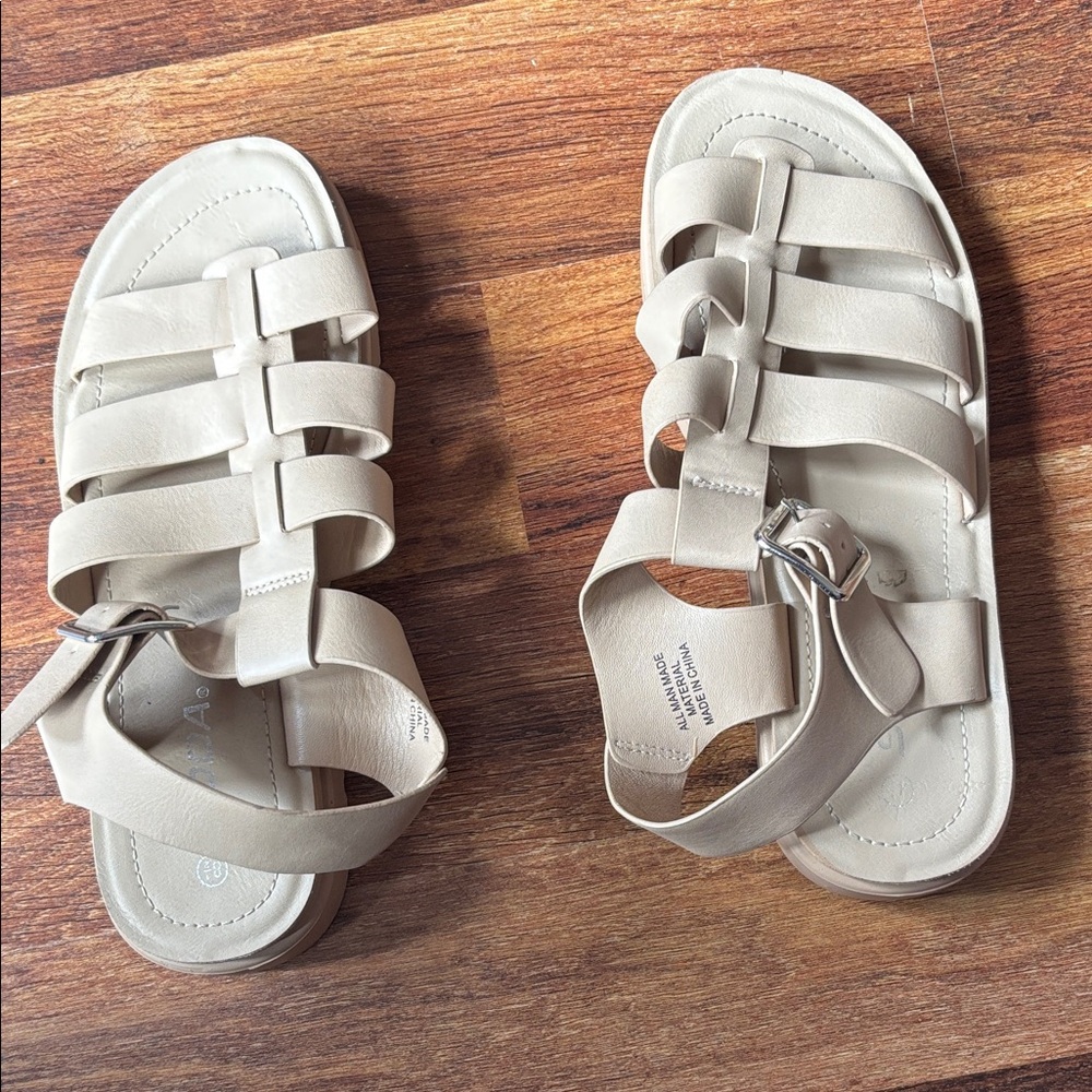 Kids Neutral Beige Gladiator Sandals - Stylish Strappy Summer Shoes